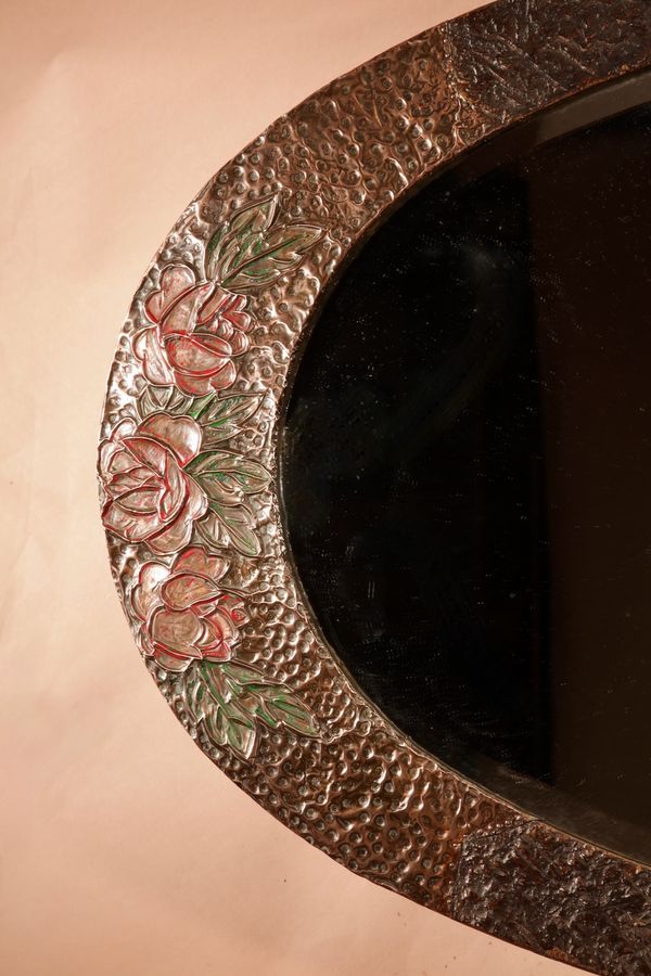 Antique  Art Nouveau/Art Deco Oval Wooden Mirror.