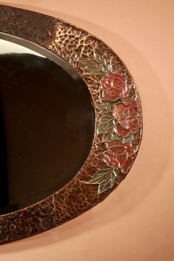 Antique  Art Nouveau/Art Deco Oval Wooden Mirror.