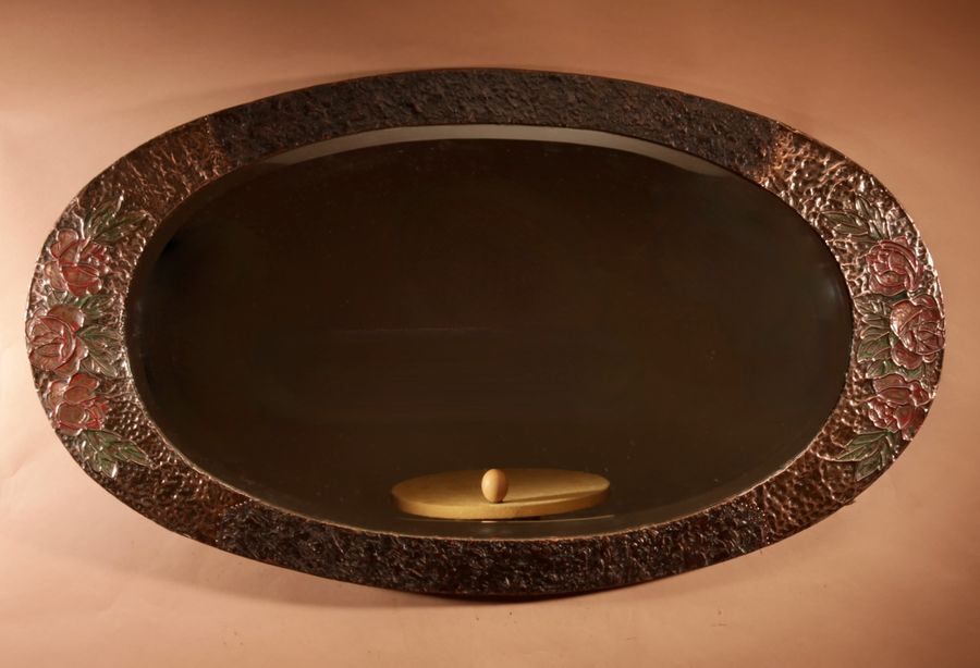 Antique  Art Nouveau/Art Deco Oval Wooden Mirror.