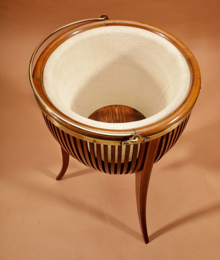 Antique   Edwardian Jardiniere / Knitting Mahogany Basket circa 1900