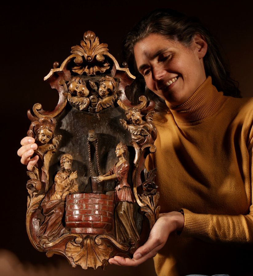 18th Century Wooden Sculpture/Holy Water Font.