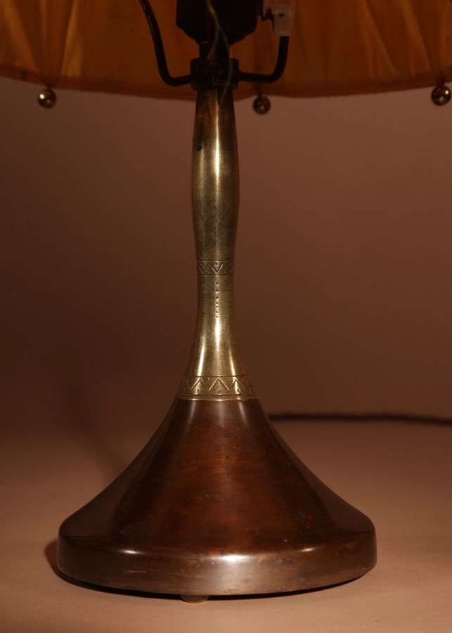 Antique Art Nouveau/Art Deco, Amsterdam School Copper And Brass Table Lamp Circa 1900/20