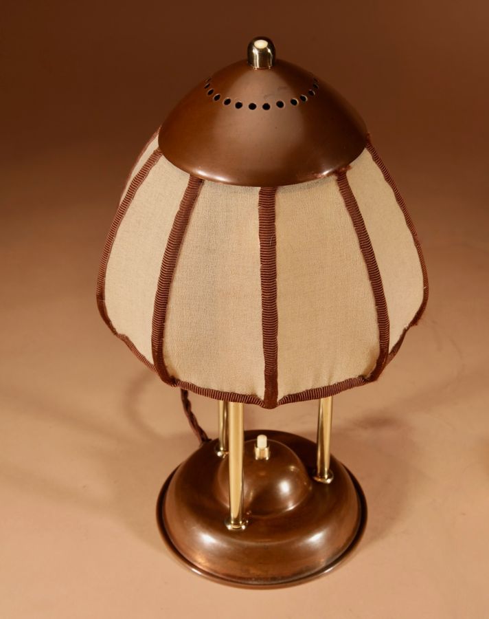 Antique Amsterdam School Rare Brass and patinated Copper Table Lamp, Circa 1900-20