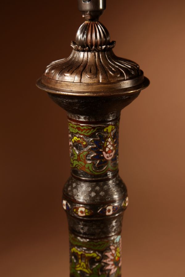 Antique Original Impressive Champlevé Japanese bronze table lamp.