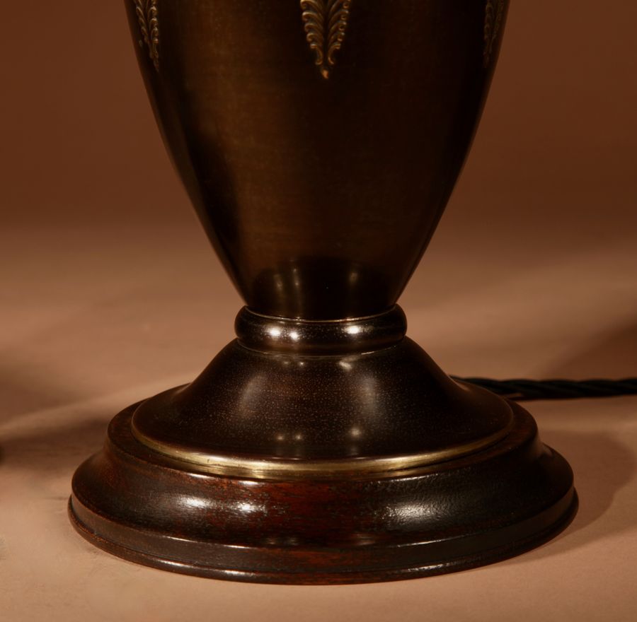 Antique Dutch Art Nouveau / Art Deco Very Stylish Original Patinated And Polished Brass Table Lamps.