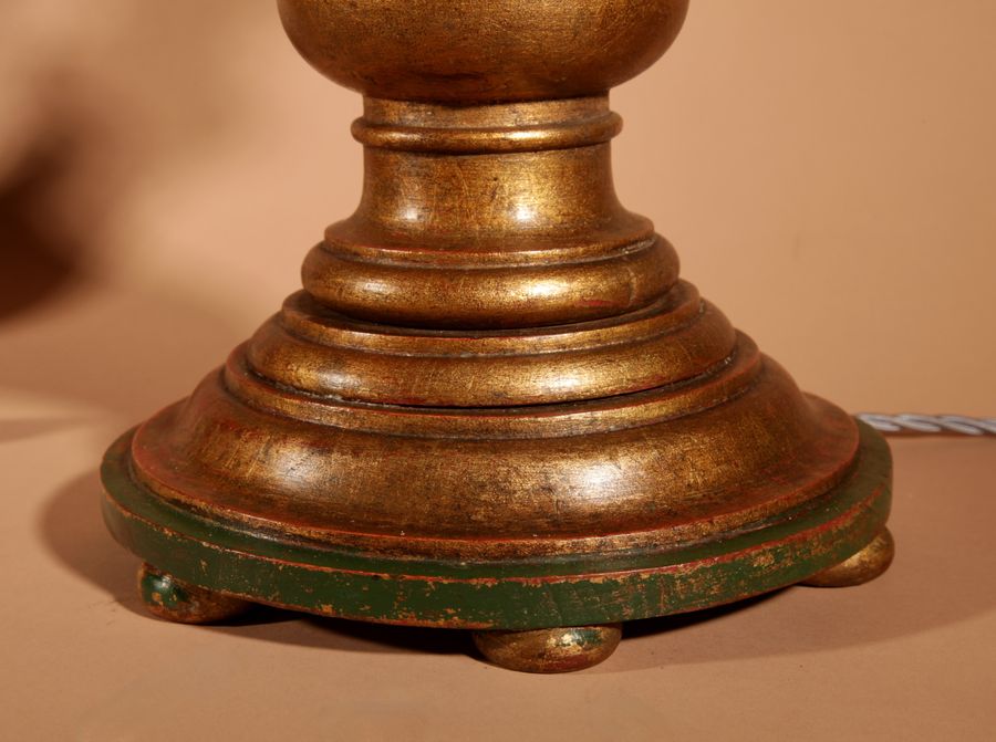 Antique A Pair Of Very Decorative Italian Renaissance Style Turned And Carved Gilded Wooden Standard Lamps.