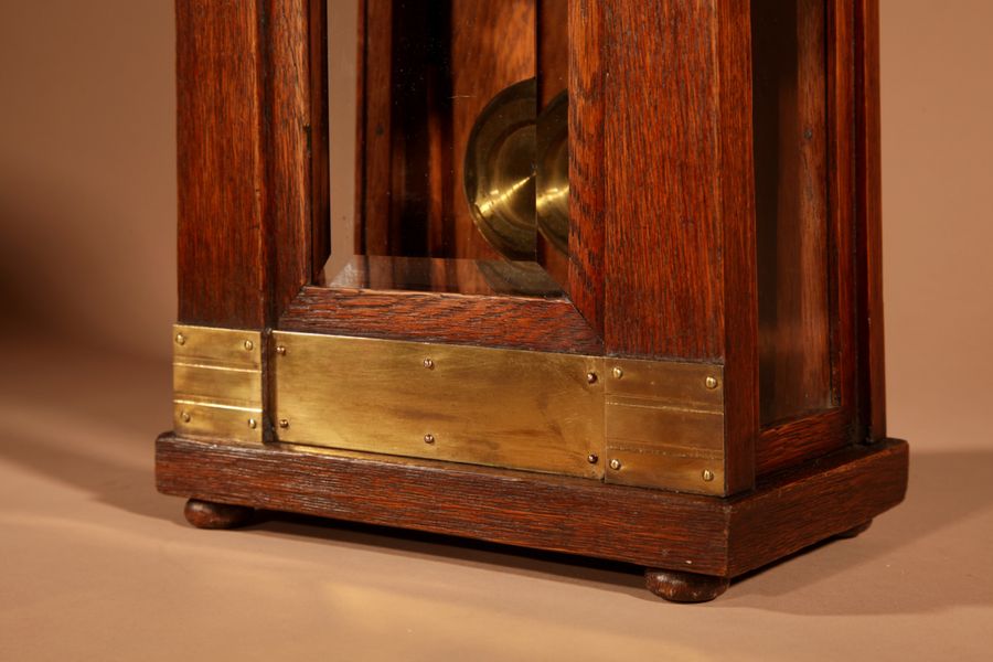 Antique Art Nouveau/Deco Gustav Serrurier-Bovy (1858-1910) A Rare Oak And Brass Clock Garniture, Circa 1900-10.