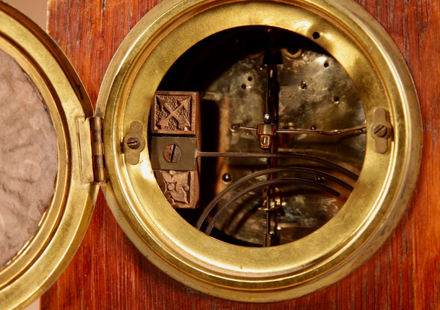 Antique Art Nouveau/Deco Gustav Serrurier-Bovy (1858-1910) A Rare Oak And Brass Clock Garniture, Circa 1900-10.