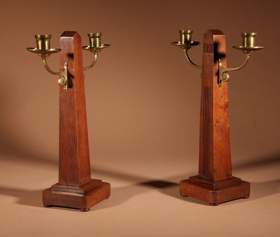 Antique Art Nouveau/Deco Gustav Serrurier-Bovy (1858-1910) A Rare Oak And Brass Clock Garniture, Circa 1900-10.