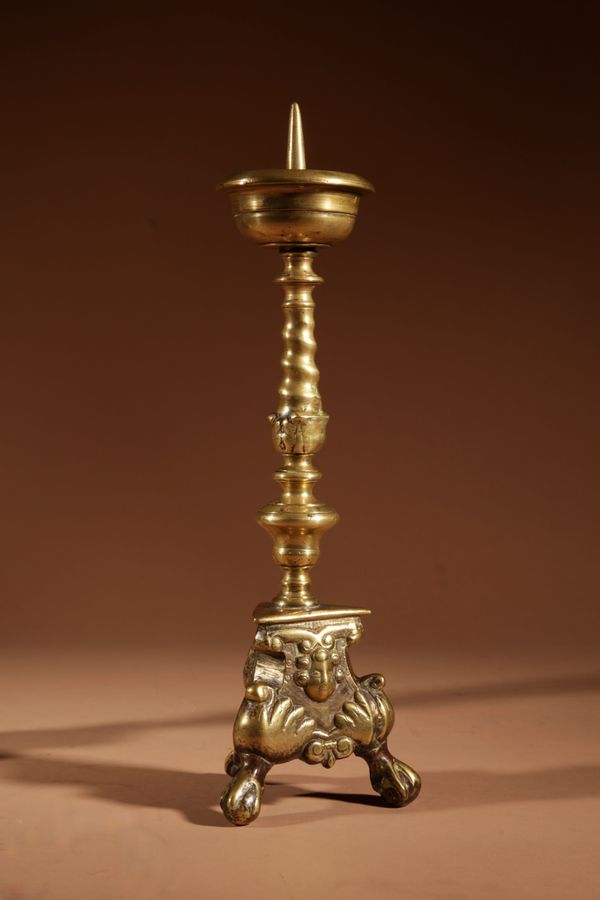 Antique A Real Pair Of Original Southern Netherlands (Flemish) Brass Pricket Candle Sticks Circa 1680.