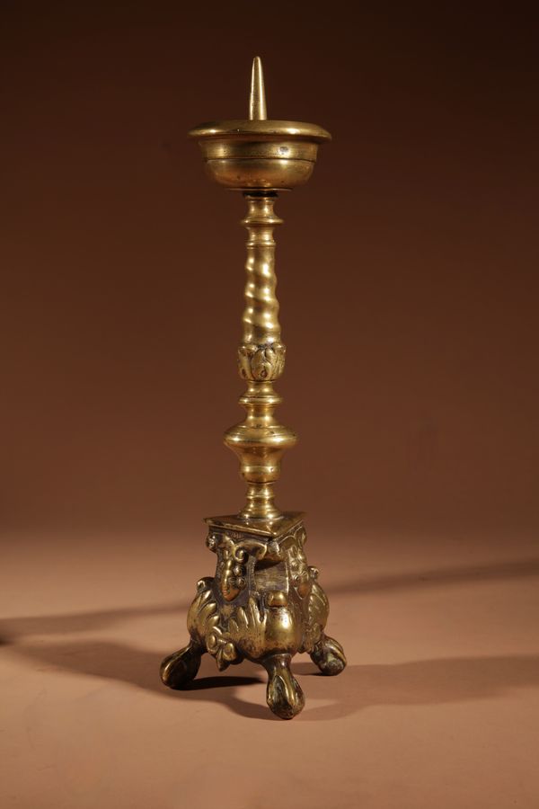 Antique A Real Pair Of Original Southern Netherlands (Flemish) Brass Pricket Candle Sticks Circa 1680.