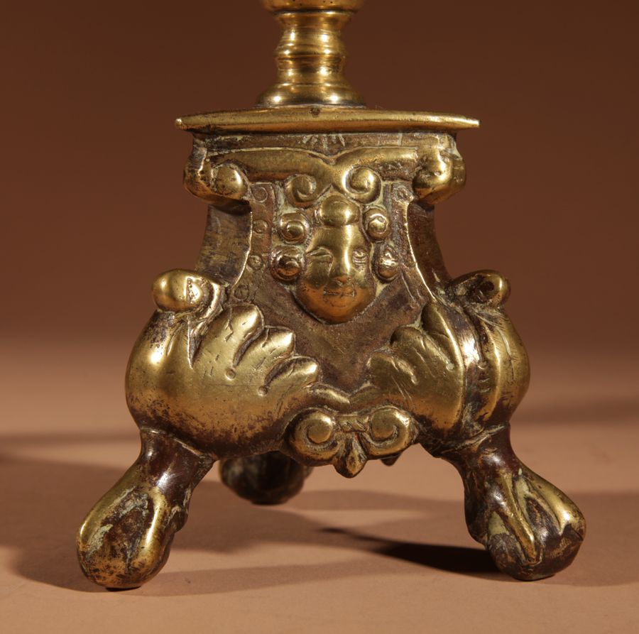 Antique A Real Pair Of Original Southern Netherlands (Flemish) Brass Pricket Candle Sticks Circa 1680.