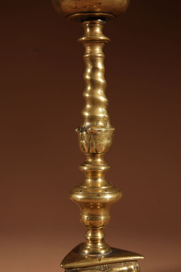 Antique A Real Pair Of Original Southern Netherlands (Flemish) Brass Pricket Candle Sticks Circa 1680.