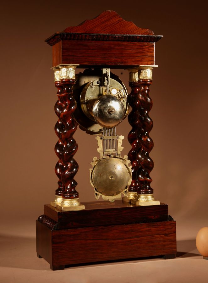 Antique An Original Antique Rosewood and Lemon Wood Inlayed French Portico Clock Circa:1870