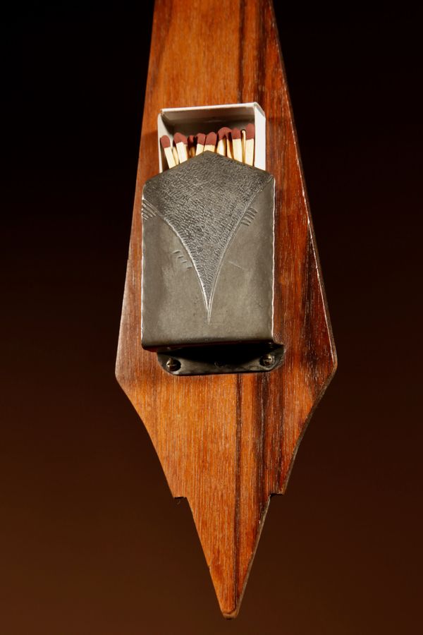 Antique A Very Stylish Amsterdam School Madagascar Ebony Veneer And White metal Match box Holder.