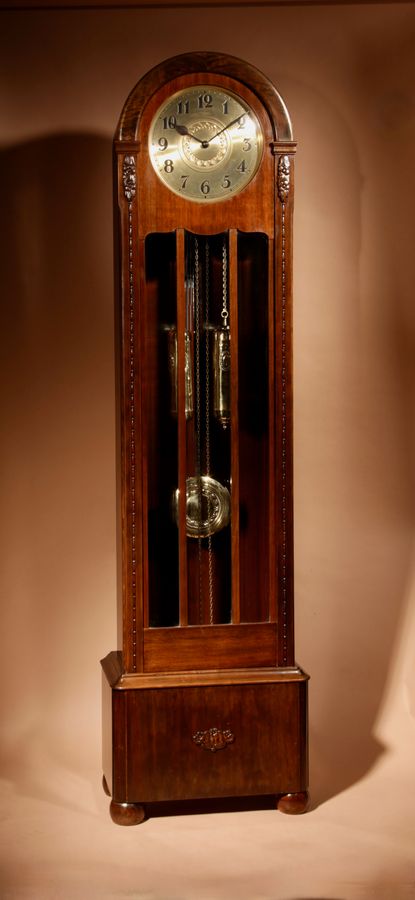 Art Deco Black Forest Friedrich Mauthe Schwenningen Walnut Longcase Clock Circa 1920.