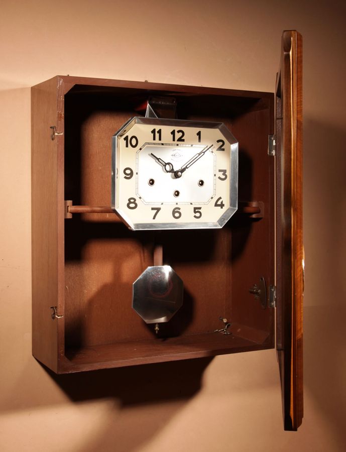 Antique Art Deco Westminster Girod Carillon Walnut, Rosewood Wall Clock French circa 1940-50