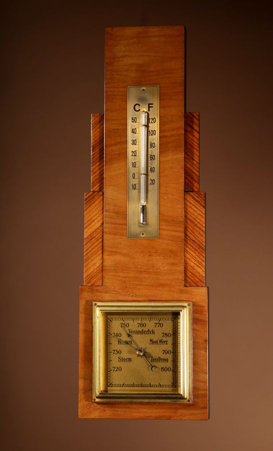 Antique  Art Deco Stylish Walnut And Rosewood Barometer.