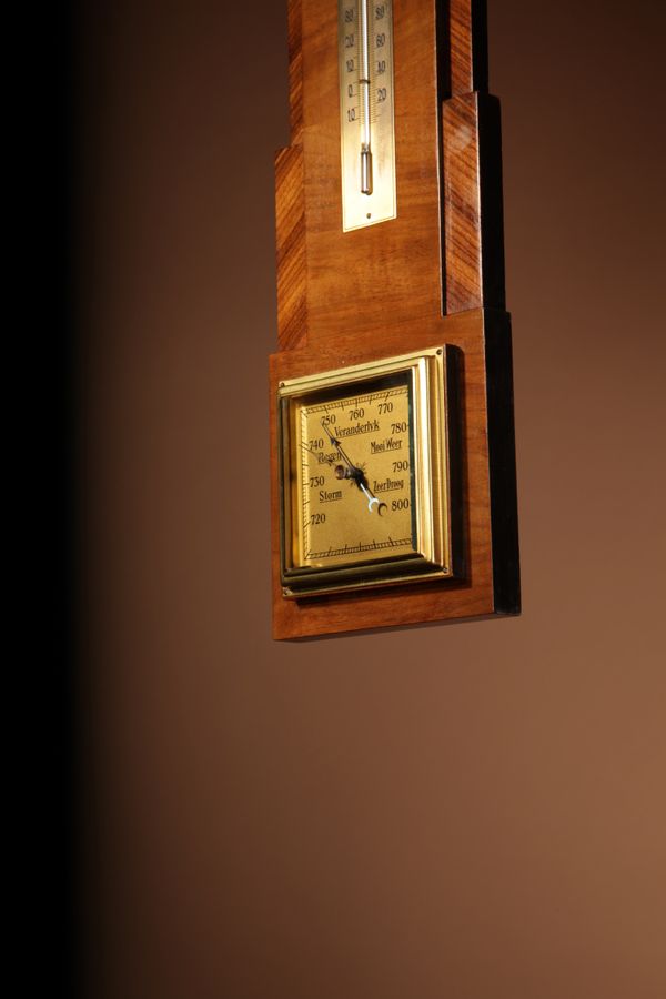 Antique  Art Deco Stylish Walnut And Rosewood Barometer.