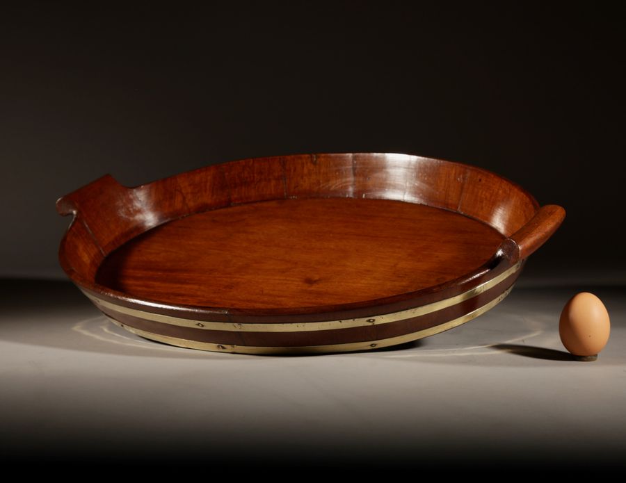 A Very Decorative and Useful Original Oval Mahogany Coopered Tray.