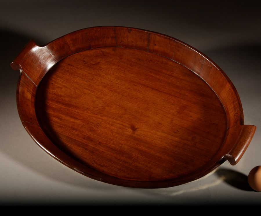 Antique A Very Decorative and Useful Original Oval Mahogany Coopered Tray.