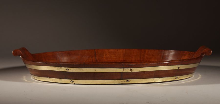 Antique A Very Decorative and Useful Original Oval Mahogany Coopered Tray.