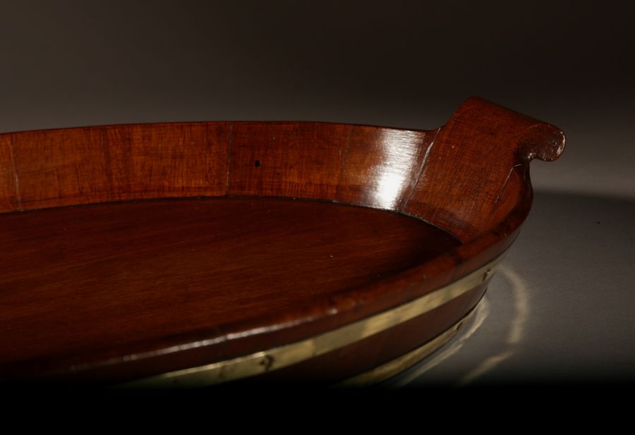 Antique A Very Decorative and Useful Original Oval Mahogany Coopered Tray.