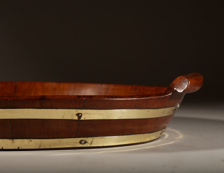 Antique A Very Decorative and Useful Original Oval Mahogany Coopered Tray.