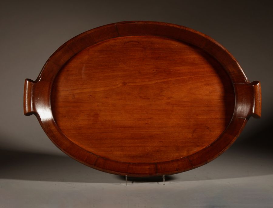 Antique A Very Decorative and Useful Original Oval Mahogany Coopered Tray.