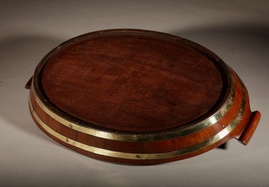 Antique A Very Decorative and Useful Original Oval Mahogany Coopered Tray.