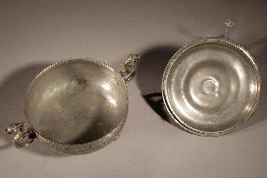 Antique A Very Rare Pewter And Brass Birthing Bowl 18th Century.