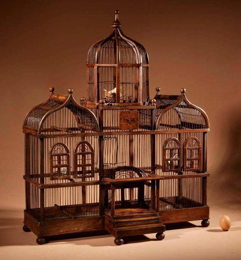 Folk Art Unusual Wood And Iron Bird Cage In The Shape Of Church/ Country House.