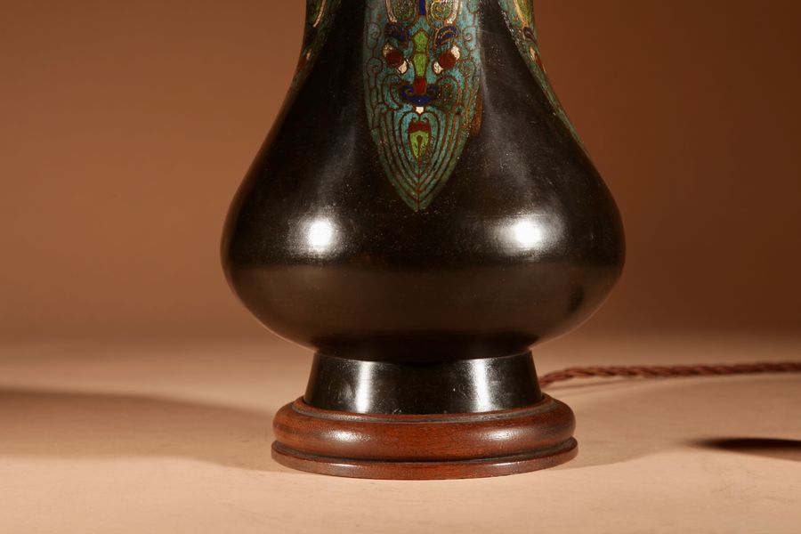 Antique  Unusual Japanese Bronze Champleve Table lamp.