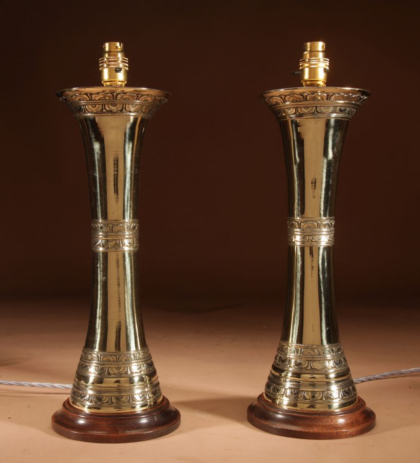 Antique A Pair Of Chinese Very Stylish Cast Brass Table Lamps.