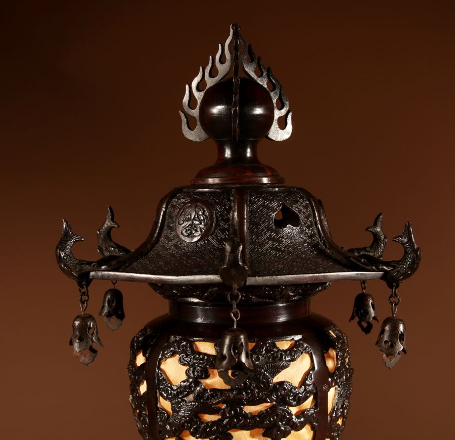 Antique A Rare Large and Very Decorative Japanese Bronze Lantern Table Lamp