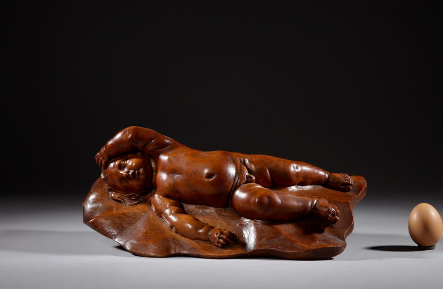 A Very Interesting Carved Fruitwood Sleeping Child Attributed To Laurent Delvaux  Gand 1696- Nive...