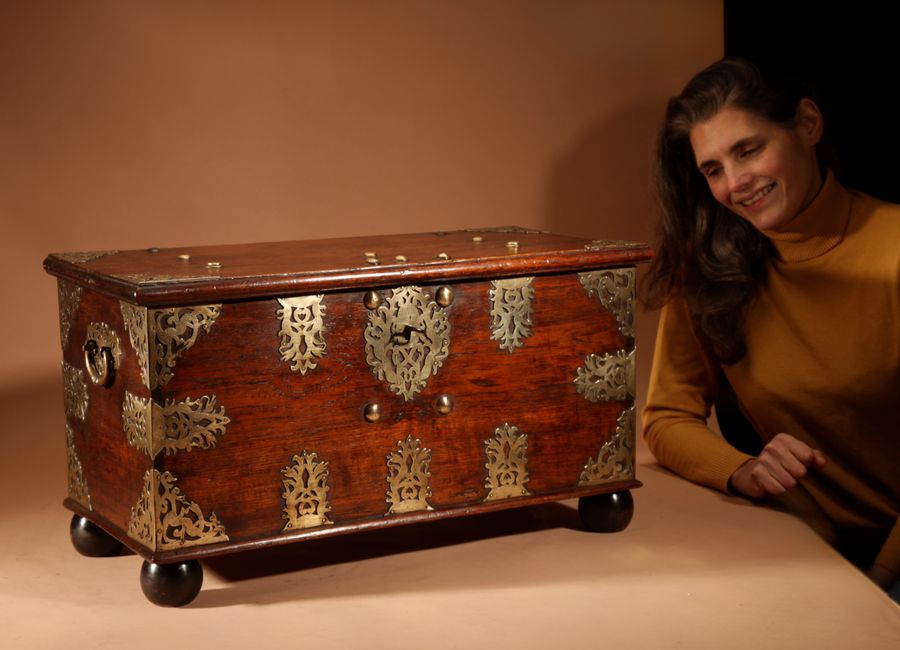 Dutch Colonial Hardwood And Engraved Brass Chest 18th Century.