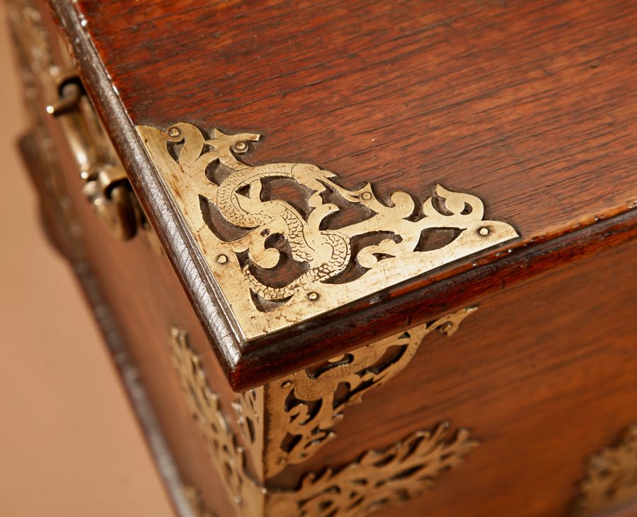 Antique  Dutch Colonial Hardwood And Engraved Brass Chest 18th Century.