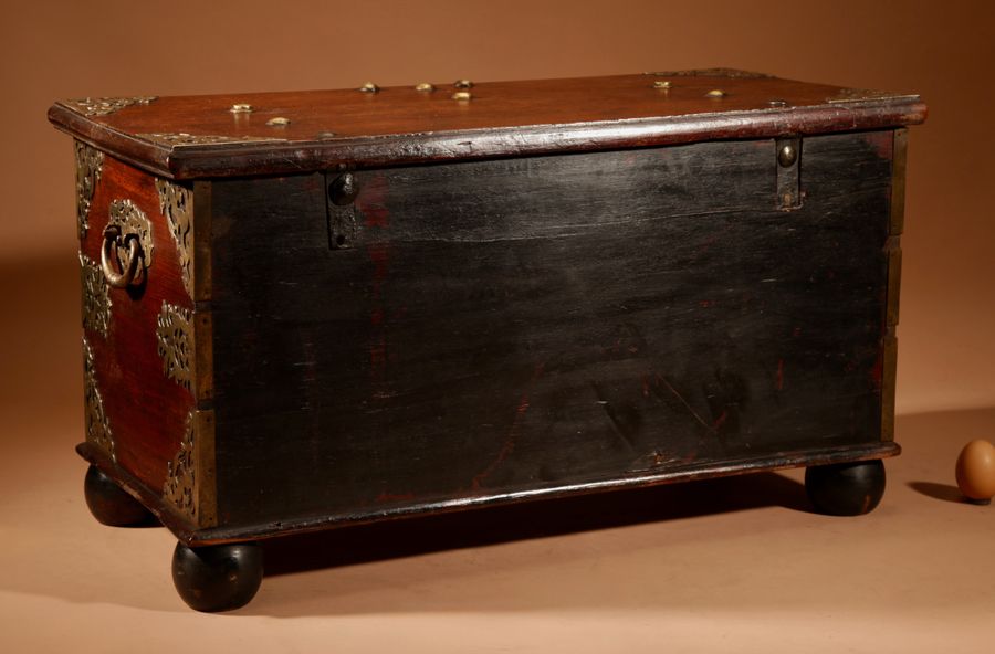 Antique  Dutch Colonial Hardwood And Engraved Brass Chest 18th Century.