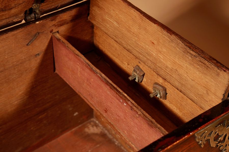 Antique  Dutch Colonial Hardwood And Engraved Brass Chest 18th Century.