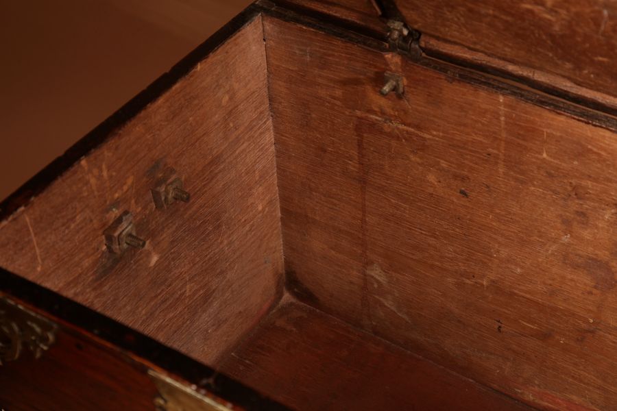 Antique  Dutch Colonial Hardwood And Engraved Brass Chest 18th Century.