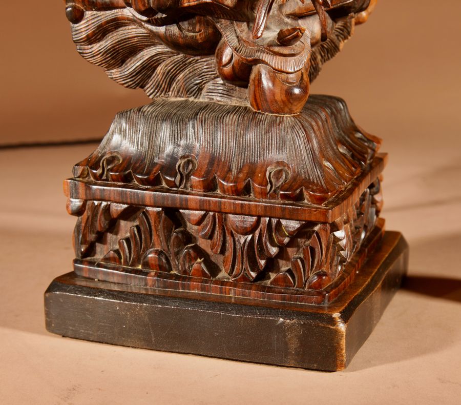 Antique Indonesian Possibly Bali Original Fine Carved Hardwood Table Lamp.