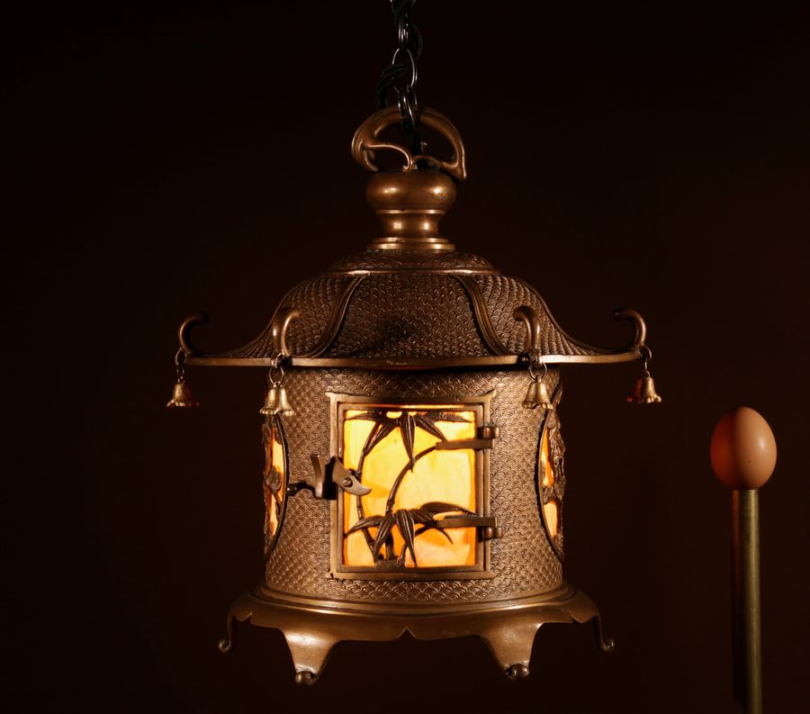 Large Original Gilded Bronze Table/Hanging Lantern Lamp Chinese/Japanese Circa 1900-20