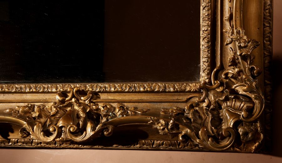 Antique Louise Quinze XV Style Very Impressive Original Gilded Wood And Gesso Mirror, Circa 1900.