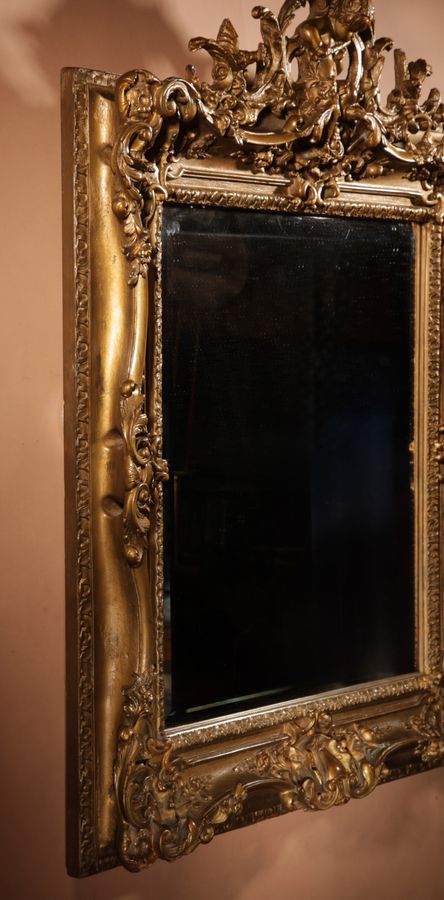 Antique Louise Quinze XV Style Very Impressive Original Gilded Wood And Gesso Mirror, Circa 1900.