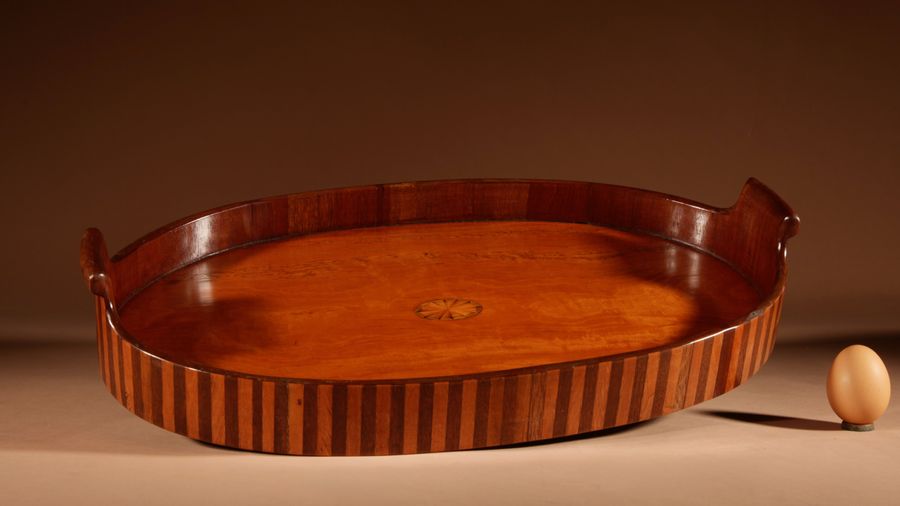 Unusual Inlaid Mahogany and Type Of Satin Wood Oval Tray.