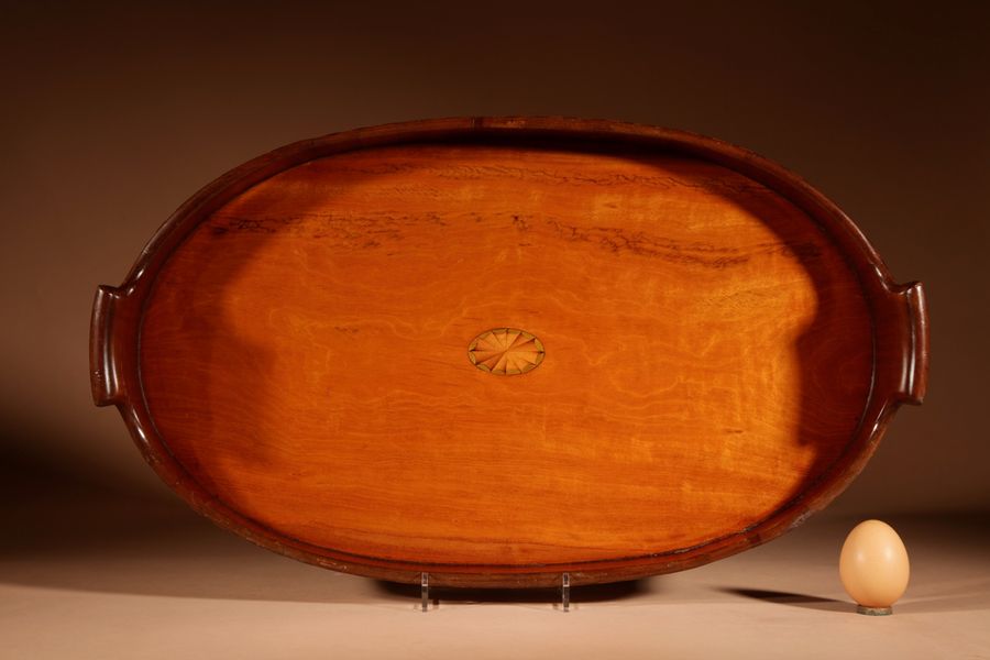 Antique  Unusual Inlaid Mahogany and Type Of Satin Wood Oval Tray.