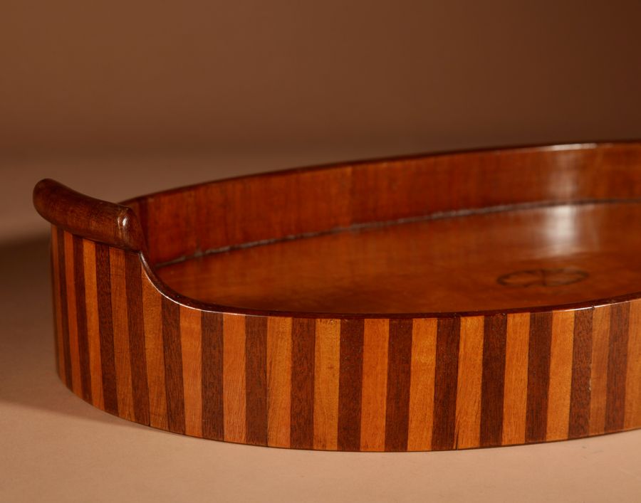 Antique  Unusual Inlaid Mahogany and Type Of Satin Wood Oval Tray.