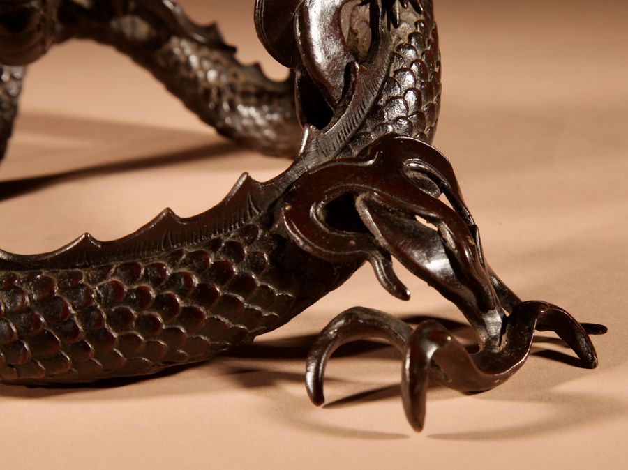 Antique Interesting Large Japanese Bronze dragon And Rock Cristal Sculpture Meiji Period 1868-1912.