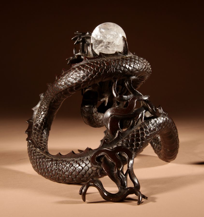 Antique Interesting Large Japanese Bronze dragon And Rock Cristal Sculpture Meiji Period 1868-1912.